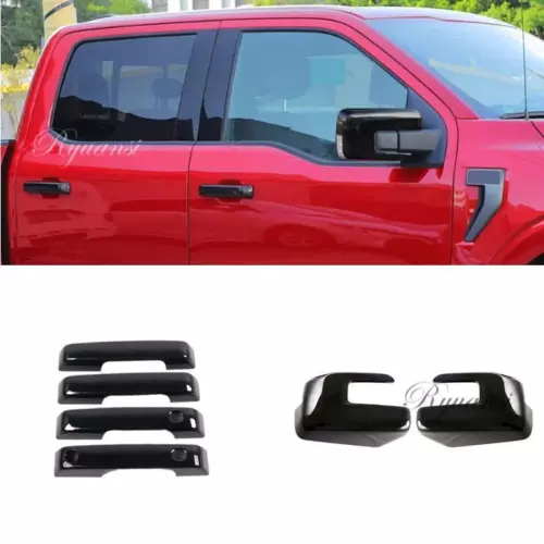 Gloss Black Side Mirror Door Handle Covers Trims For 2021-2025 Ford F150 F-150