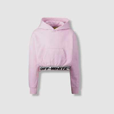 $313 Off-White Kids Girl's Pink Logo Cotton Knit Cropped Hoodie Sweater Size 4