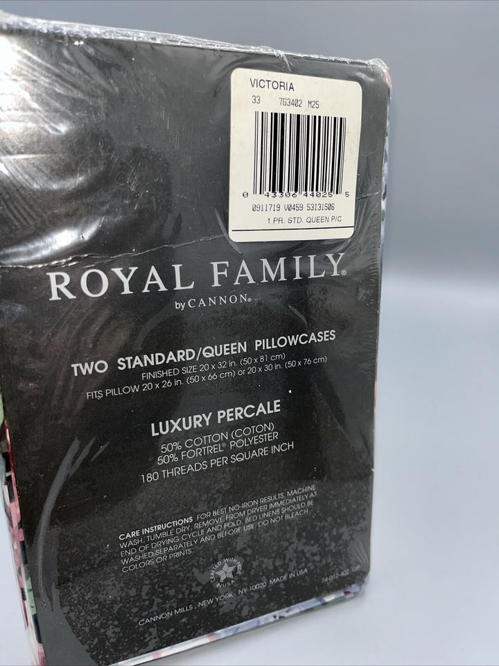Royal Family by Cannon Victoria Two Standard /queen Pillowcases NOS