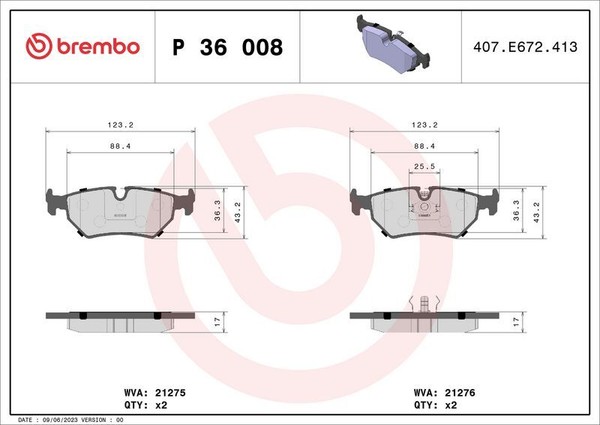 Brembo P 36 008 Bremsbelagsatz, Scheibenbremse FüR Daimler Jaguar-image