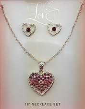 NEW 18" HEART NECKLACE  EARRINGS JEWELRY SET 