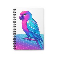 Spiral Notebook Student Journal Vaporwave Parrot on Pixel Grid