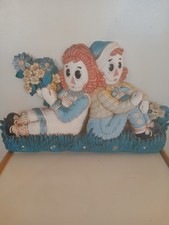 Vintage Raggedy Ann and Andy Hanging Wall Decor 22"x14"