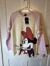 Disney Minnie Mouse Women's Pink/Cream Raglan Crewneck Pullover Sweatshirt L