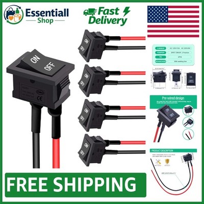 Compact 5Pcs Pre-wired Rocker Switch - Easy Install for Lights & Appliances
