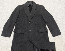 vintage USA made FLANNEL overcoat 40 black thick wool TRENCH jacket LONDON FOG