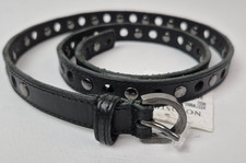 Saint Laurent Women's Black Eyelet Studded Leather Belt 33"