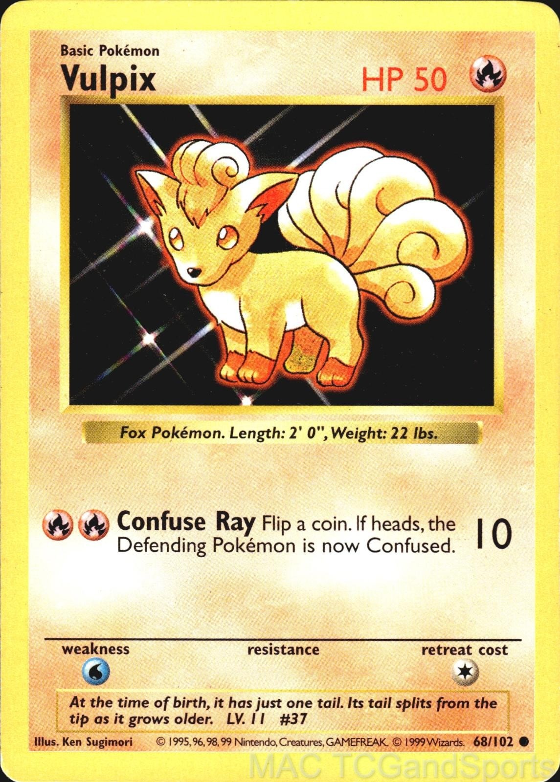 Vulpix 68/102 Unlimited Base Set Shadowless Pokemon TCG LP