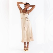 show me your mumu alexis midi dress champagne luxe satin women size large