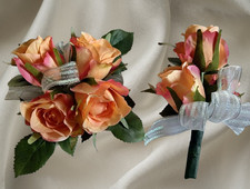 Hand Made wrist Corsage and boutonniere Set