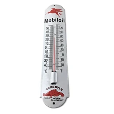 Vintage Mobil Gas Sign - Service Station Pump Ad Sign on Porcelain Thermometer