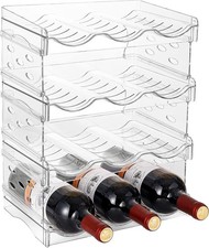 IEEK 4 Pack Stackable Wine and Water Bottle 4 Tier-Holds 12 Bottles, Clear