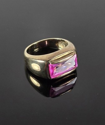 Ring Gold Vermeil 0,925 Rosa Radiant Cut UV Reaktiv Größe 6 roter Stein leuchtend