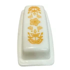 Vintage 1960's Pyrex Milk Glass Butterfly Gold Butter Dish with Lid