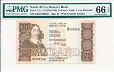 Reserve Bank South Africa  20 Rand ND(1982-85) S/No 8990x8 PMG  66EPQ