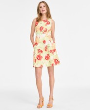 Vince Camuto Printed Scuba Fit & Flare Dress Women's 12 Green Multi Back Zip