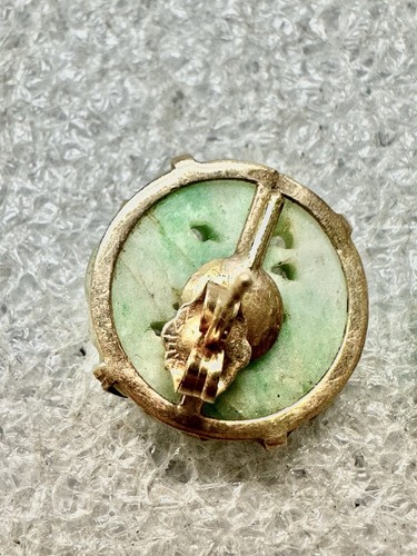 14k Yellow Gold 4.6 Grams Stud Antique Jade Circle Earrings - Picture 6 of 12