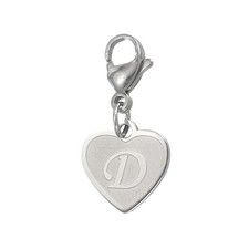 Initial Letter KeyChain, Letter A-Z Heart Charm Keyring, Silver D 
