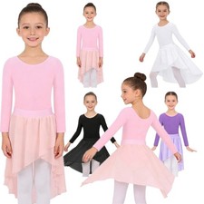US Girls Ballet Dance Practice Performance Outfit Leotard Elastic Chiffon Skirt