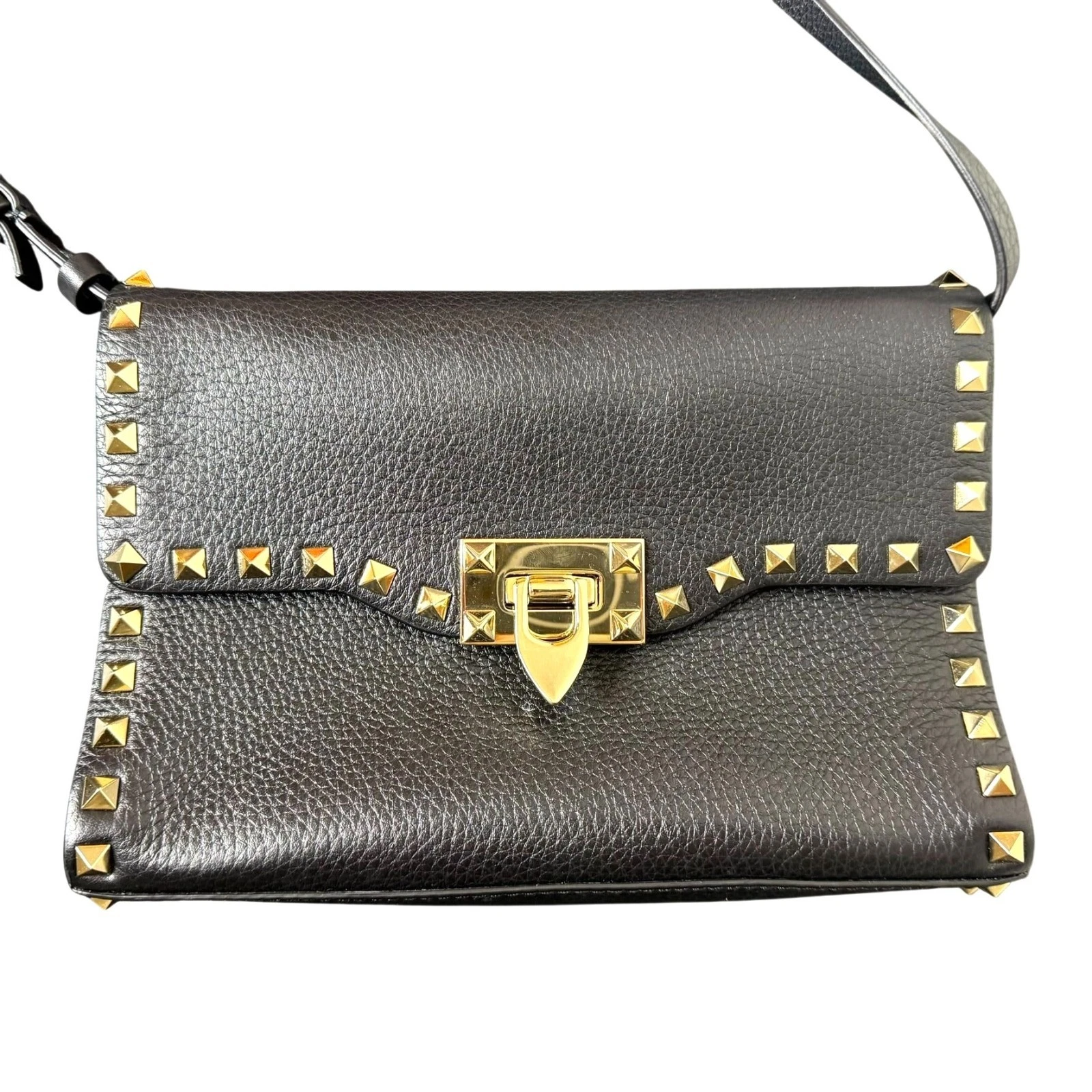 Valentino — Valentino Garavani Black Rockstud Medium Pebbled Leather Shoulder Bag