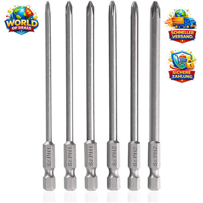 Schraubendreher-Bits Set 6 Stück 150mm S2 Stahl Kreuzschlitz 6,35mm Magnetisch