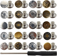 100PCS 17mm Jeans Buttons Replacement with Screwdriver, Instant Metal Buttons fo