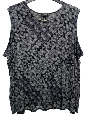Catherines Anywear Top Womens Plus Size 5X Black Gray Geometric Print Sleeveless