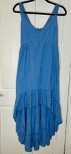Blue Summer Holiday Strap Ruffle Tiered High Low Maxi Dress BN Size 12-14