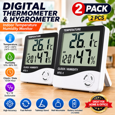 2PCS Digital Thermometer Humidity Meter Room Temperature Indoor LCD Hygrometer