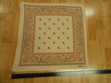 RARE COLOR Vtg Antique CREAM BROWN Cotton Biker USA BANDANA Kerchief Hanky 20"