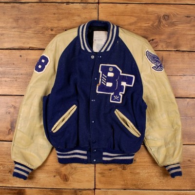 Vintage DeLong Varsity Jacke XL 80er Bomber Raglan Letterman USA Made Blau