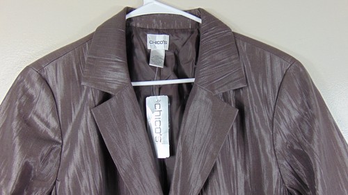 New Chico's Cocoa Shimmer Crinkle Liz Jacket Blazer Womens Size 3 Xl Career - Imagen 2 de 9