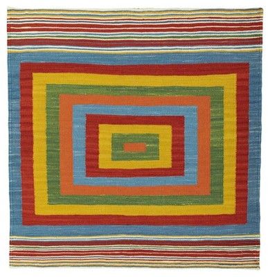 102x100 cm Kelim Teppich Mehrfarbig Schurwolle Handgewebt Türkei
