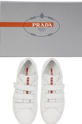 NIB KIDS PRADA Authentic Sneakers White Leather Boy Size 3 Straps
