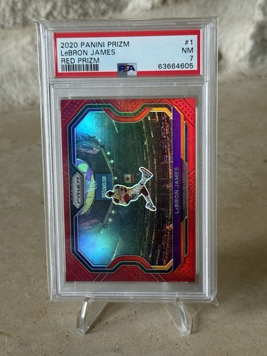 2020 Prizm #1 Lebron James - Red Prizm /299 - Lakers Kobe Tribute PSA 7