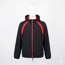 Vintage 90s Starter Hooded Windbreaker Jacket Mens Medium Black Red Mesh Lined