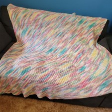 Baby Blanket Knit Crochet Lap Blanket Boho Photo Prop Throw Rainbow 56"