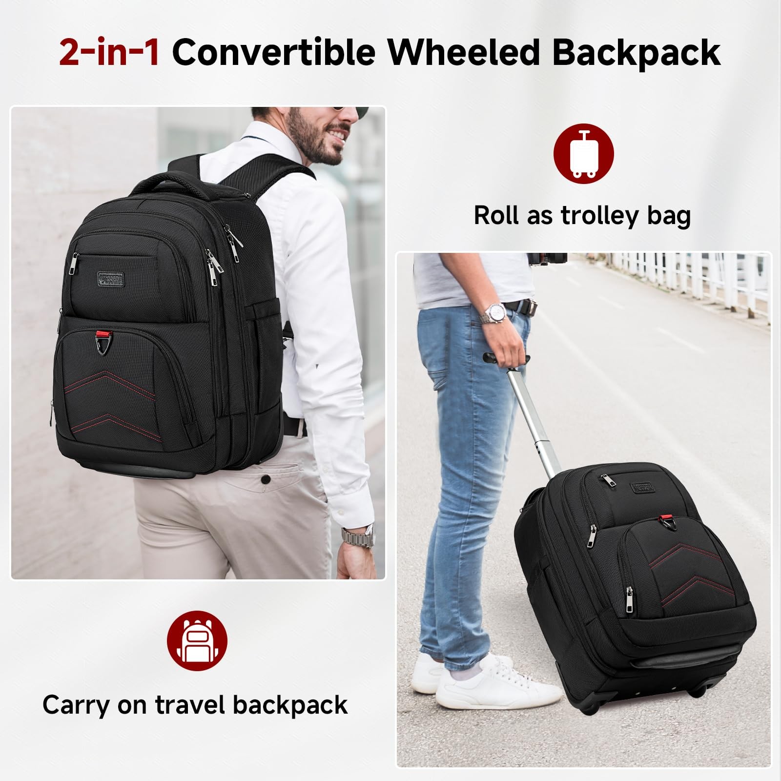 Rolling Backpack 45L Backpack with Wheels, 17.3 I… - image 7