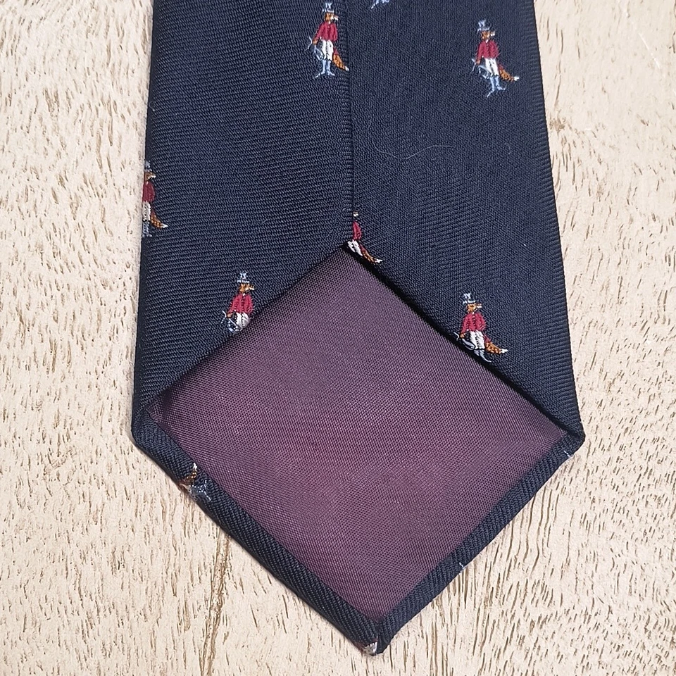 Corbata de colección azul marino Mr. Fox cuello caza zorro estampado por todas partes 53,5 pulgadas de largo Foto 4 de 4