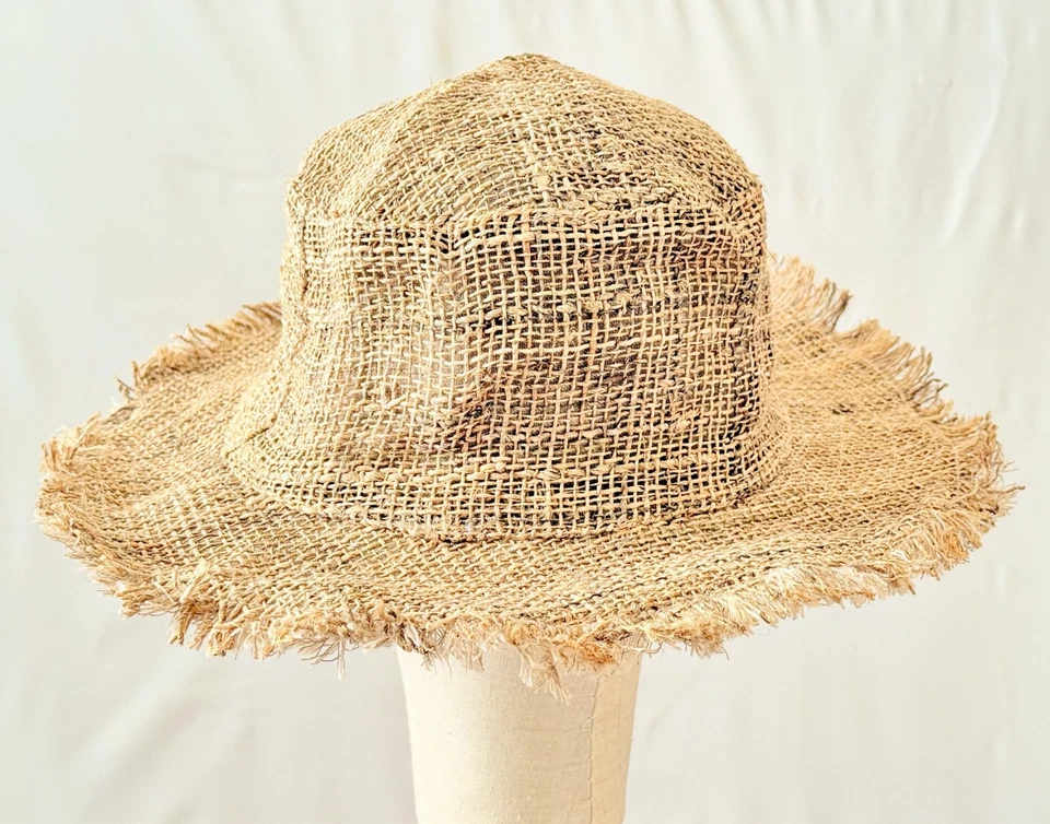 Sombrero de playa natural de cáñamo para sol, sombrero boho hippie de cáñamo, sombrero de playa liso unisex Foto 4 de 4