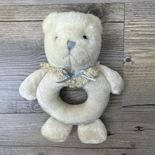 Vintage Russ Berrie Bear Hand Rattle Plush Bear Off White Lace Trim 3318
