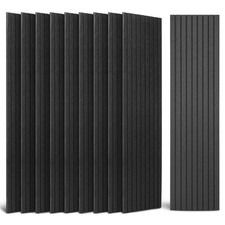 Art3dwallpanels Acoustic Panels, 48" X 12" X 0.35", Black, 10 Pack