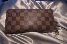 Louis Vuitton Brown Check Zip-Around Wallet for Women with Logo  Zipper Accents