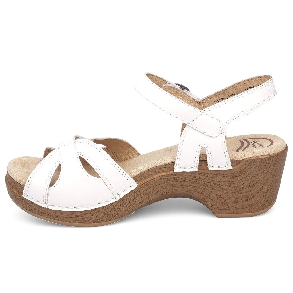 Dansko Season White Leather Wedge Sandals Womens 38 Adjustable Strap 9849012200 image 6