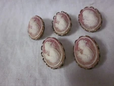 4 Lavender lady reading a book embossed cameo cabochon oval shank buttons