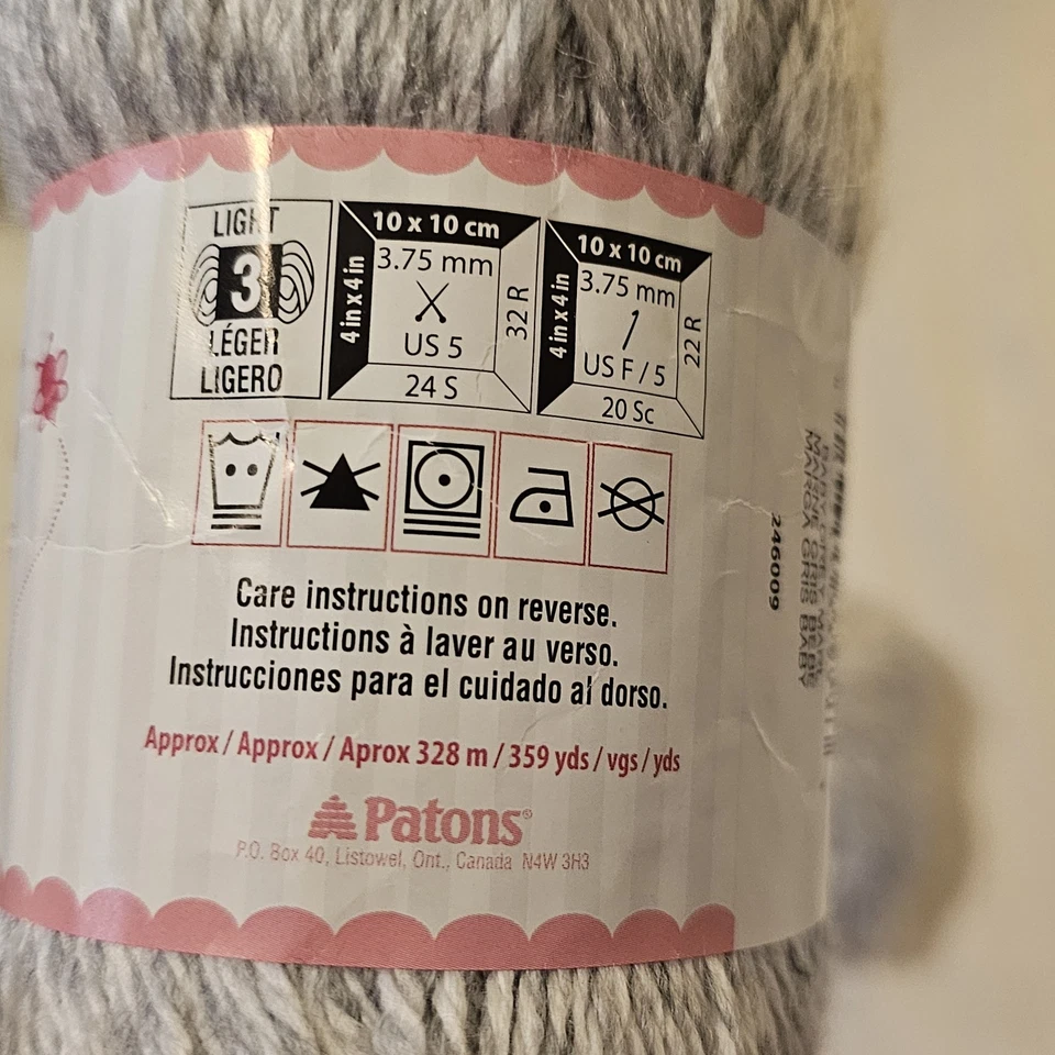 1+ Skeins Patons Beehive Baby Sport Yarn Baby Grey Marl Discontinued Colorway - Image 3 of 4