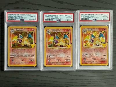 Pokemon 3 Sequential Charizard 4/102 Celebrations Classic Collection Holo PSA 10