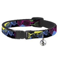 Cat Collar Breakaway with Bell Eighties Shades Splatter Black/Neon NARROW Fits 8