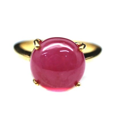 Thai Handmade Ring, 18K Gold Plated, 11 x 11 mm, Pink Ruby, Größe 6.5