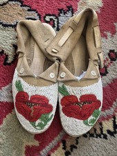 Vintage Native American Beaded Moccasin Slippers Floral Leather